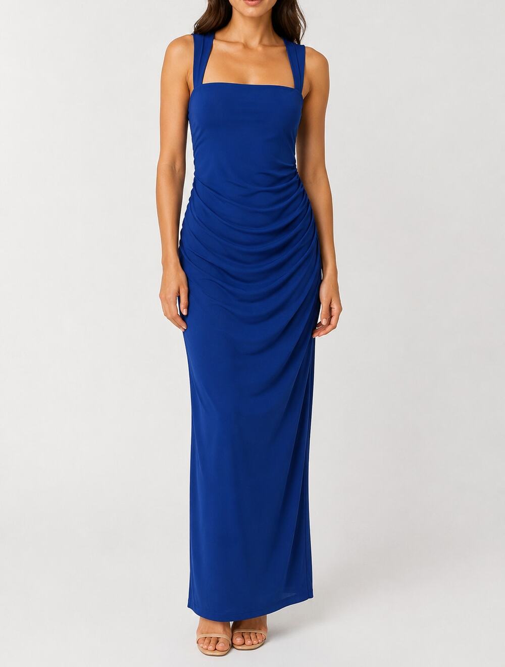 Laundry by Shelli Segal Maxi Dress Square Neck Sleeveless Ruched Formal Gown